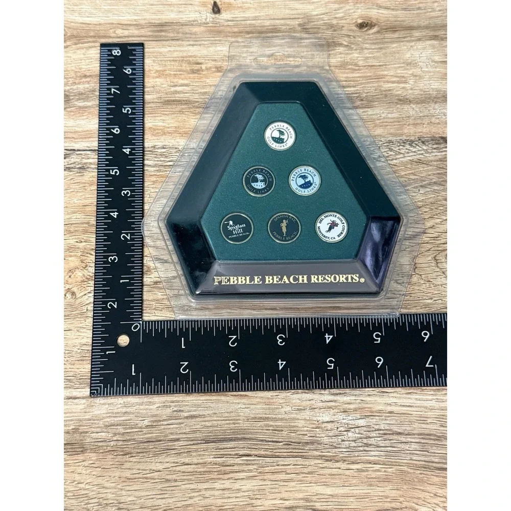 6 Pebble Beach Resort Golf Ball Marker Set w/Stems NEW Open Box Spyglass Hill